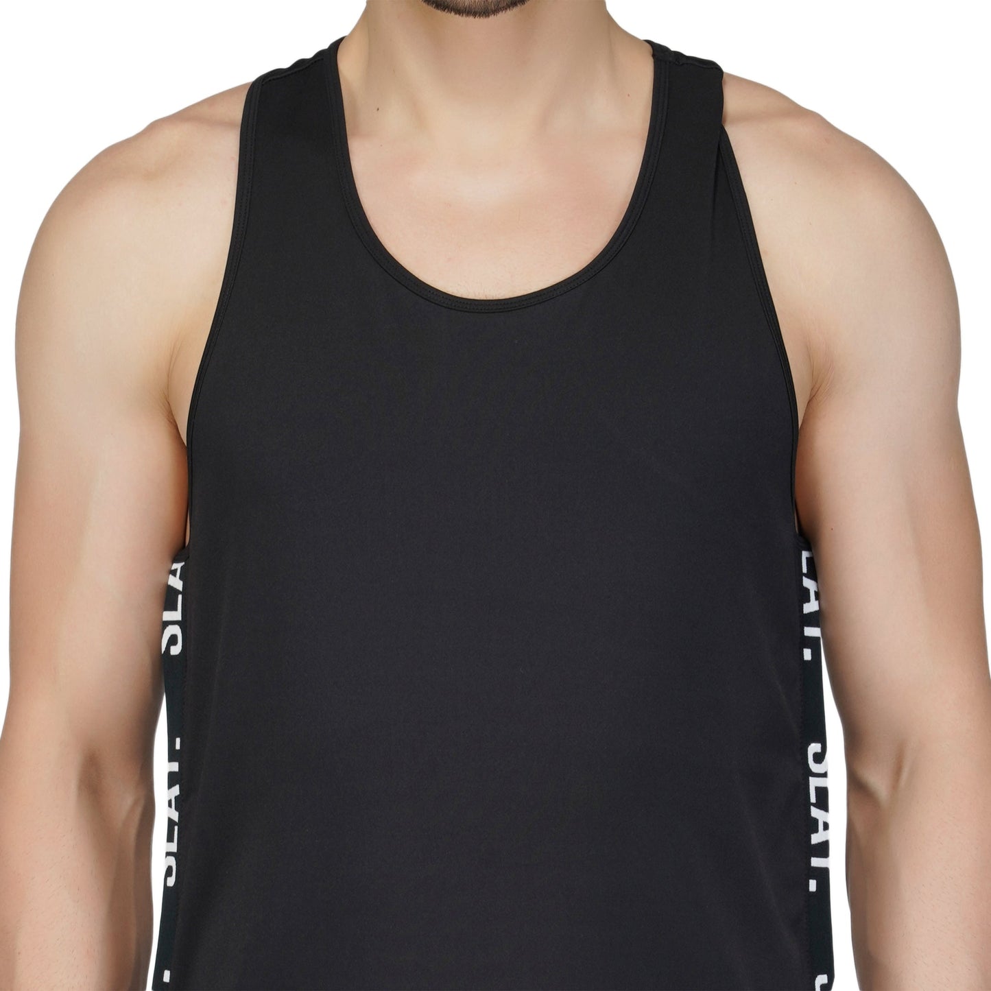 SLAY. Men's Activewear Black Gym Vest (4 way Stretch Fabric)
