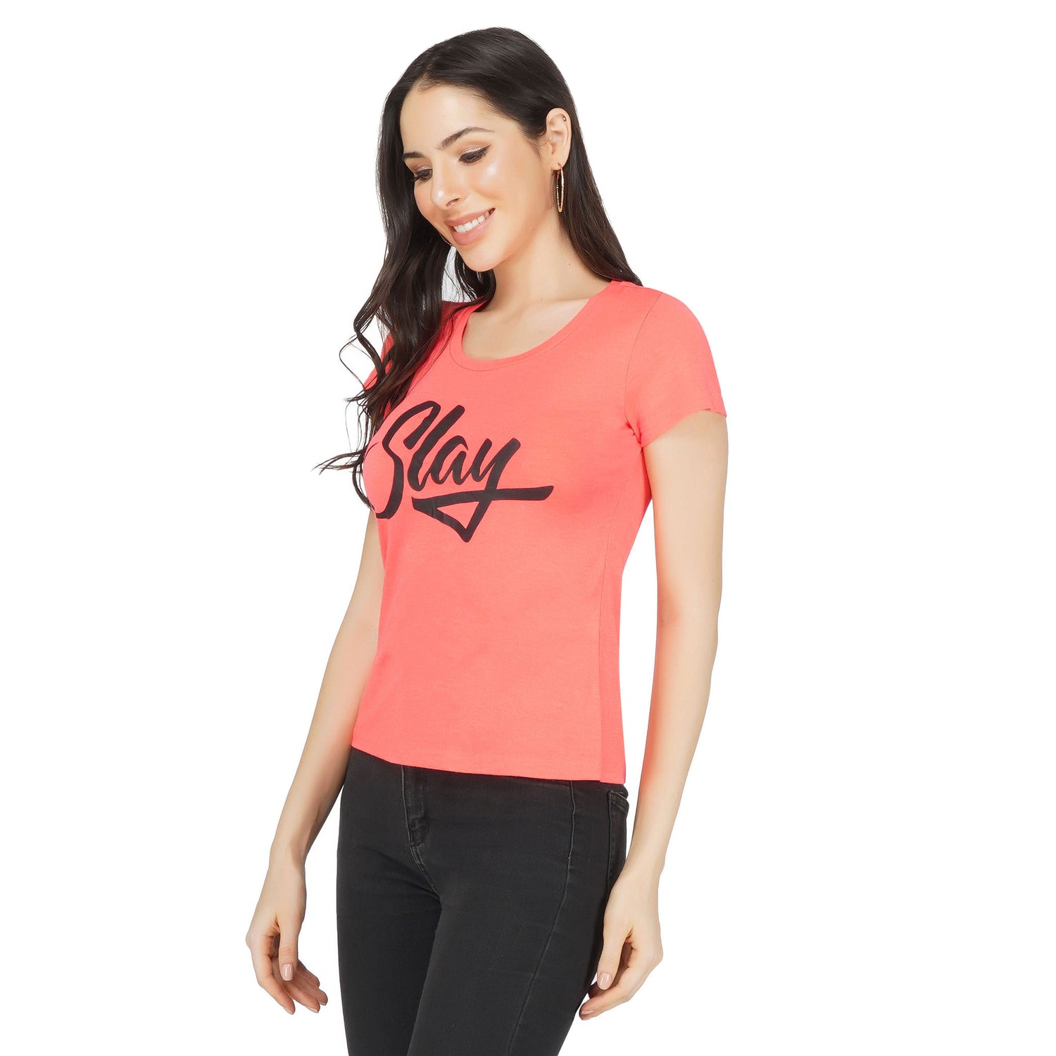 SLAY. Women's Neon Pink Printed T-shirt-clothing-to-slay.myshopify.com-Print T-Shirt