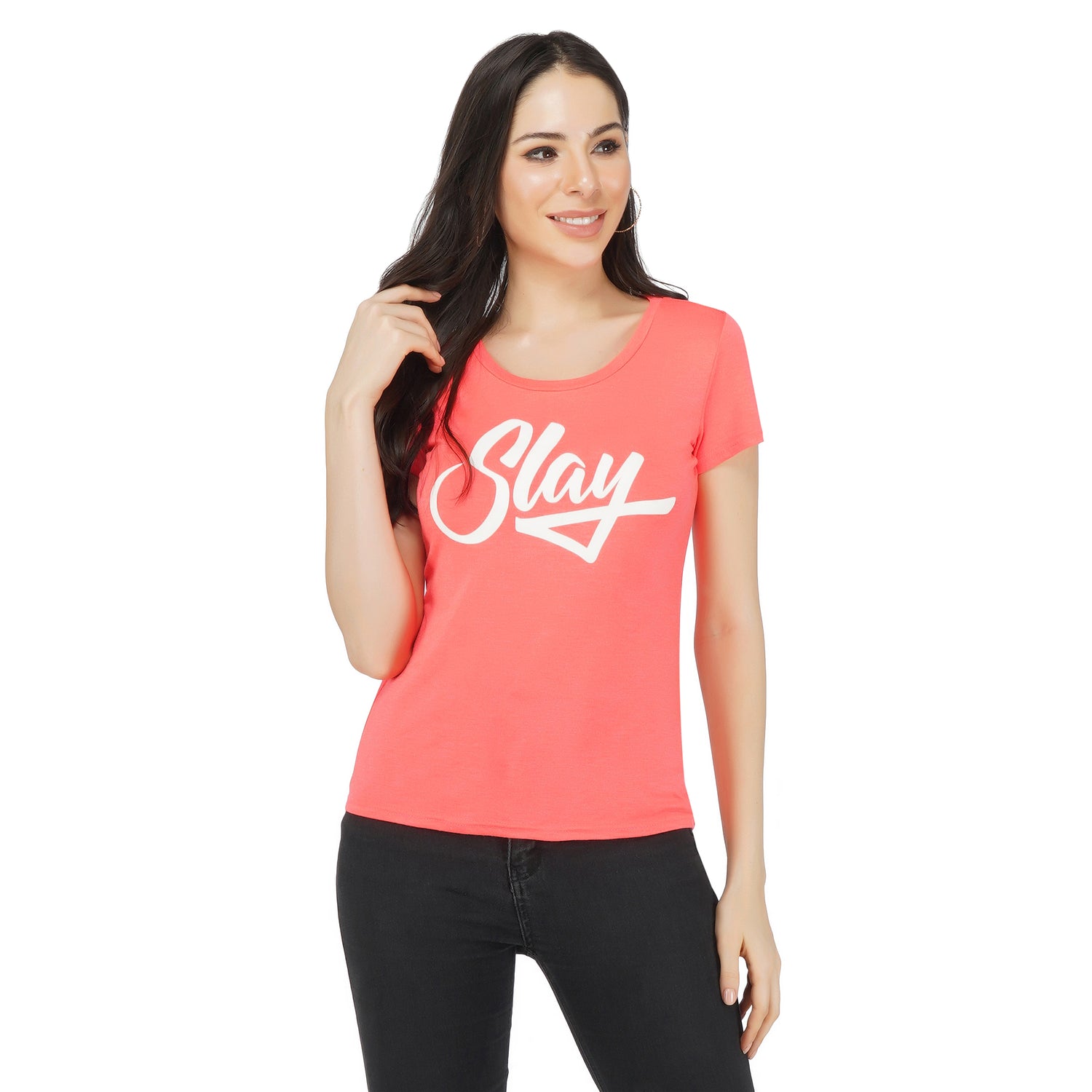 SLAY. Sport Women's Neon Pink Printed T-shirt-clothing-to-slay.myshopify.com-Print T-Shirt