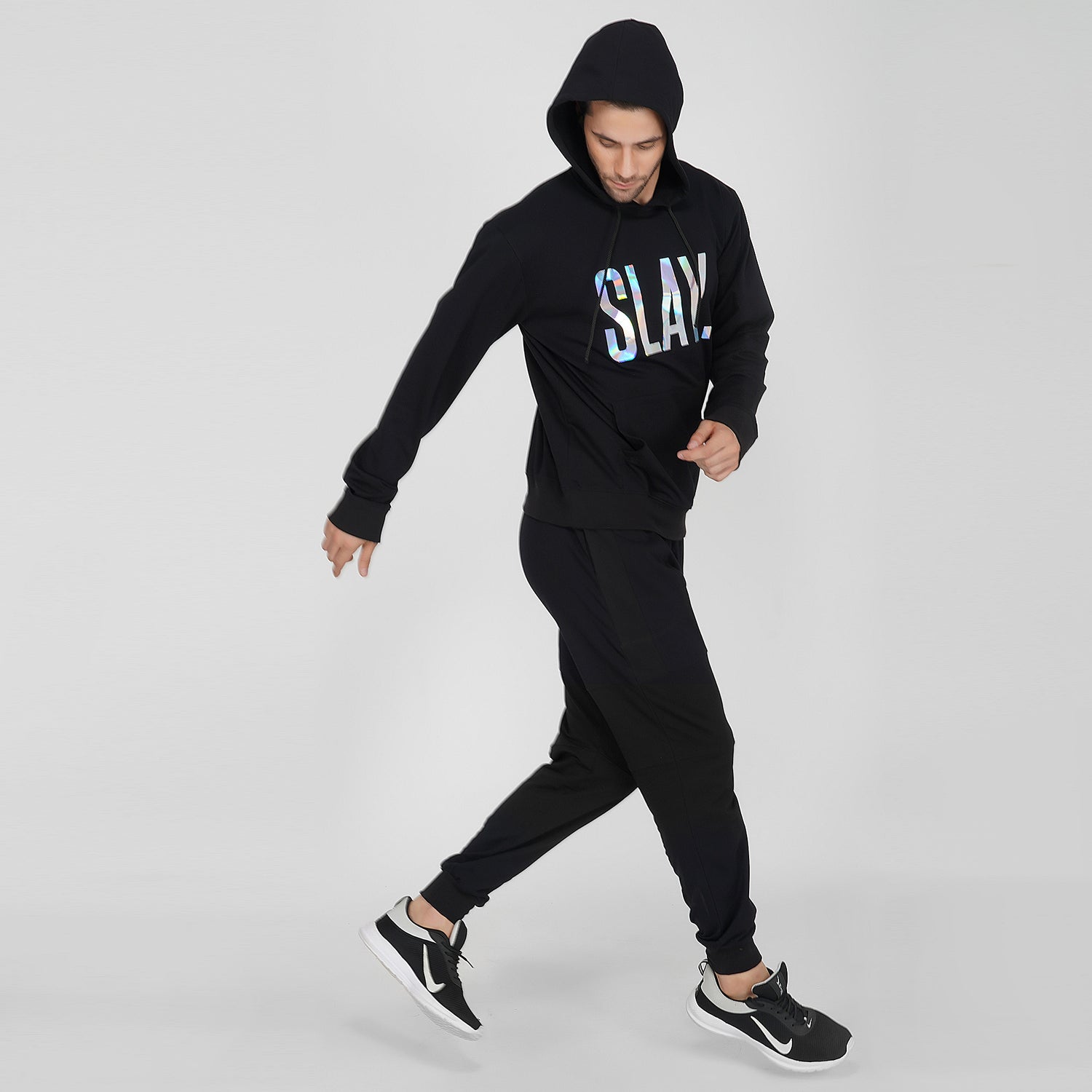 SLAY. Classic Men's Limited Edition Holographic  Reflective Print Black Printed Tracksuit-clothing-to-slay.myshopify.com-Tracksuit