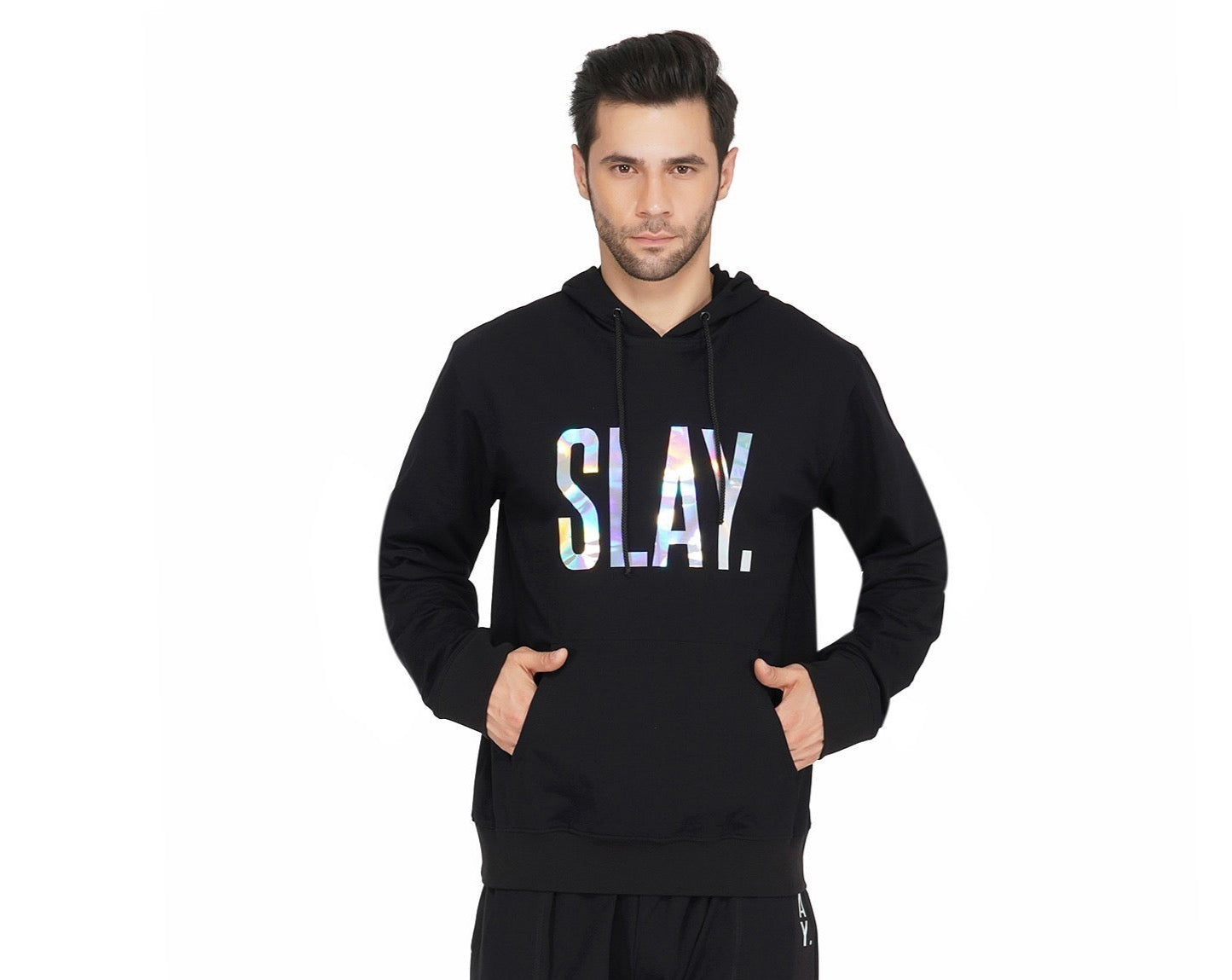 SLAY. Classic Men's Limited Edition Holographic Reflective Print Black Hoodie-clothing-to-slay.myshopify.com-HOODIE