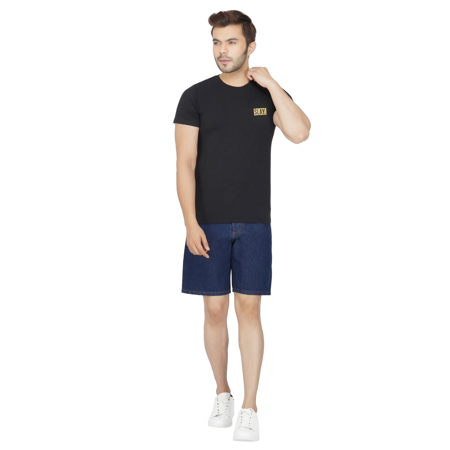 SLAY. Men's Navy Blue Washed Button-Down Denim Shorts-clothing-to-slay.myshopify.com-Denim Shorts