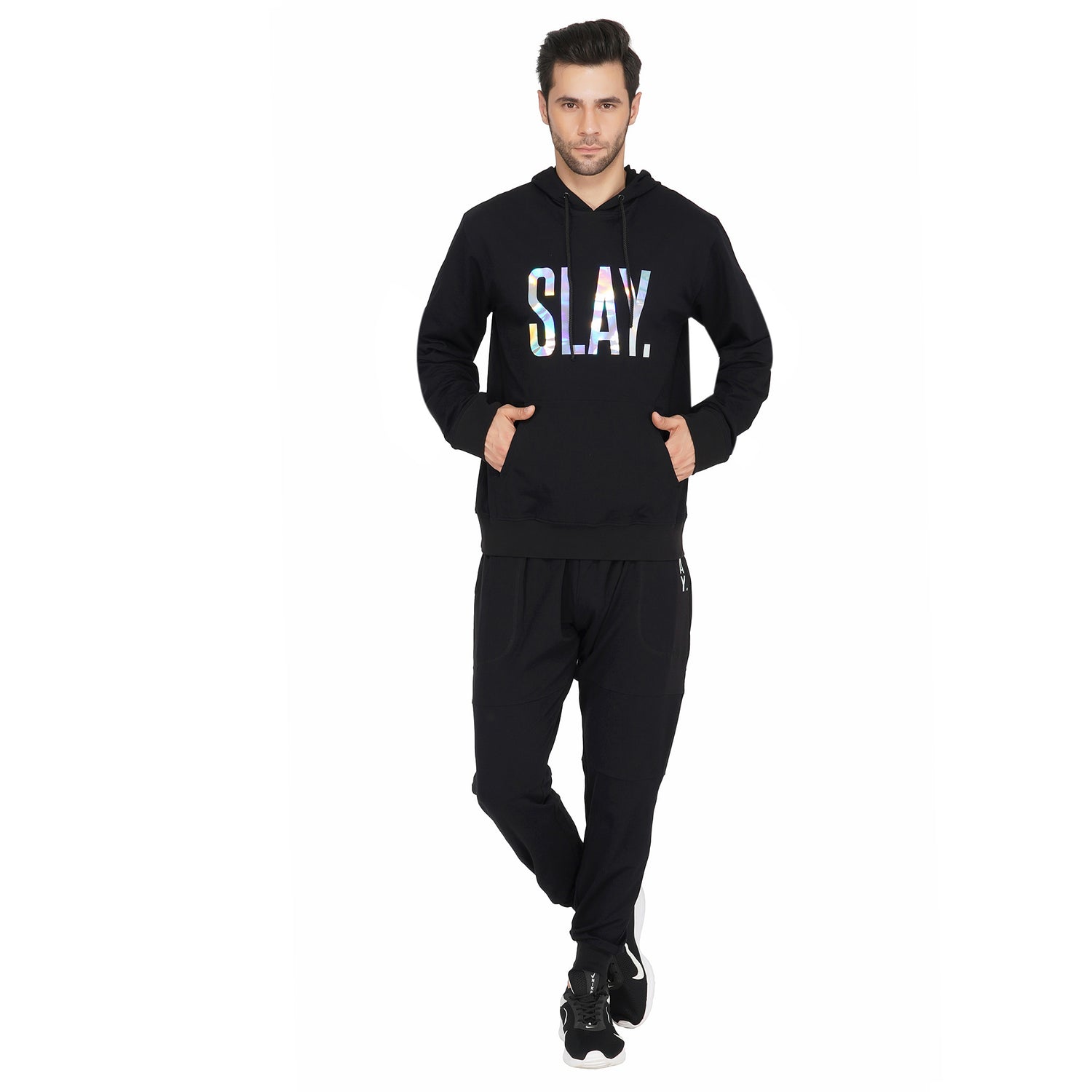 SLAY. Classic Men's Limited Edition Holographic  Reflective Print Black Printed Tracksuit-clothing-to-slay.myshopify.com-Tracksuit