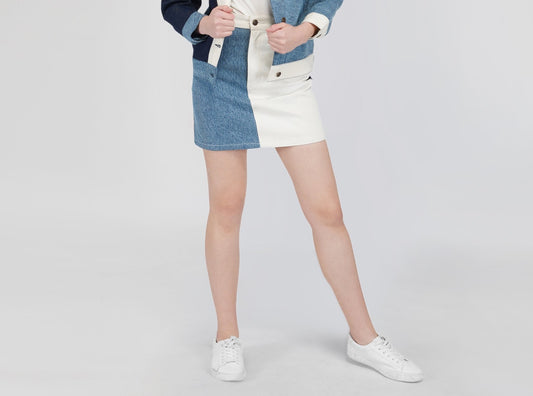 SLAY. Women's Blue & White Colorblock Denim Jacket & Skirt Coord Set-clothing-to-slay.myshopify.com-Outerwear