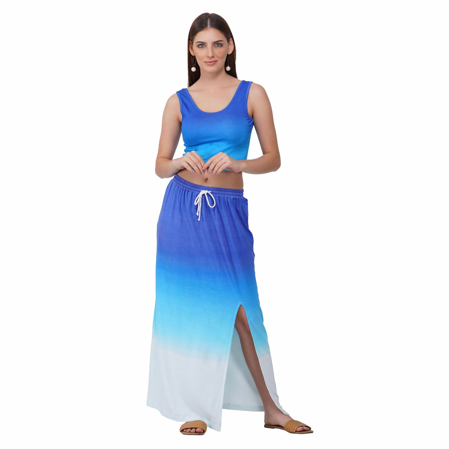 SLAY. Women's Blue to White Ombre Crop top & Skirt Co-ord Set