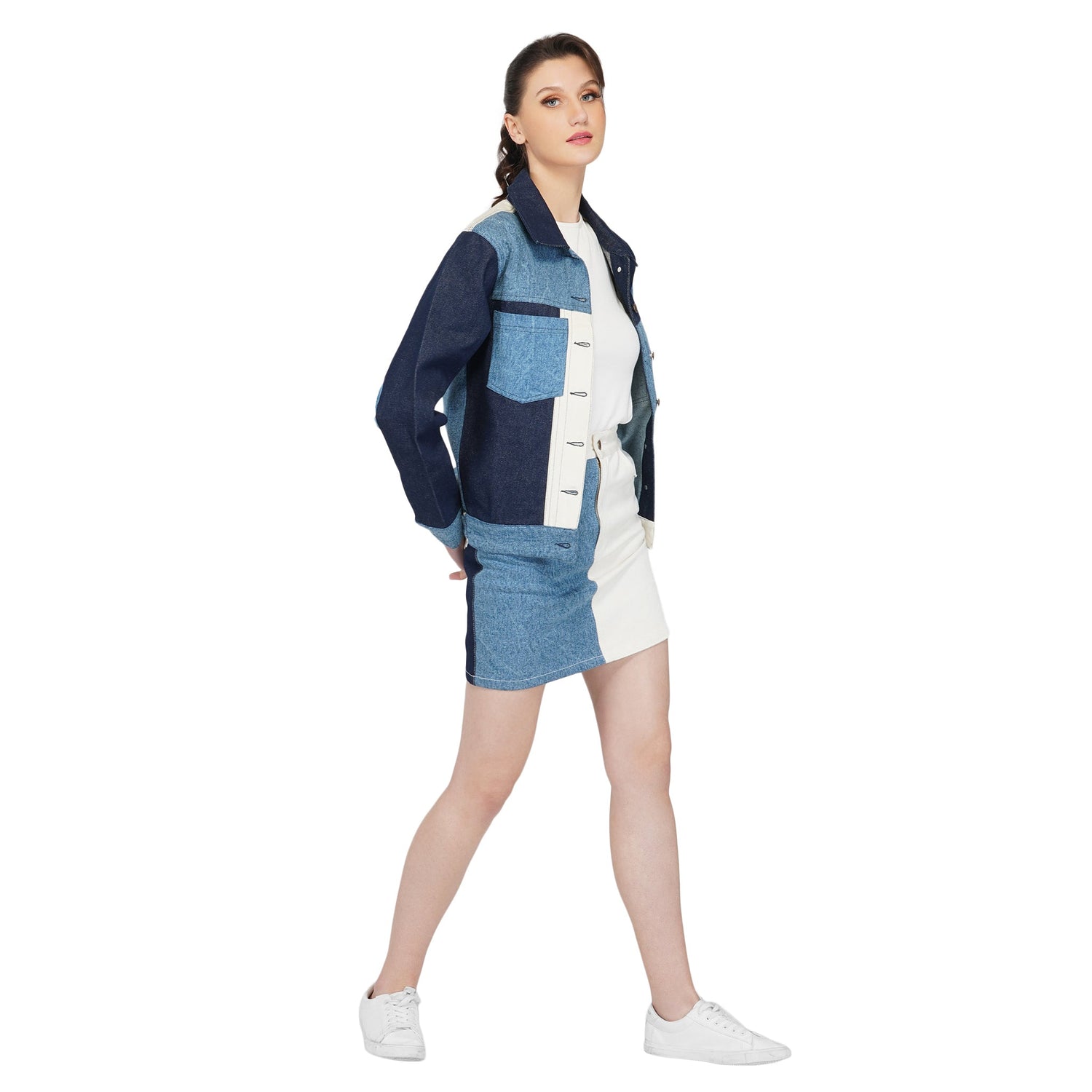 SLAY. Women's Blue & White Colorblock Denim Jacket & Skirt Coord Set-clothing-to-slay.myshopify.com-Outerwear