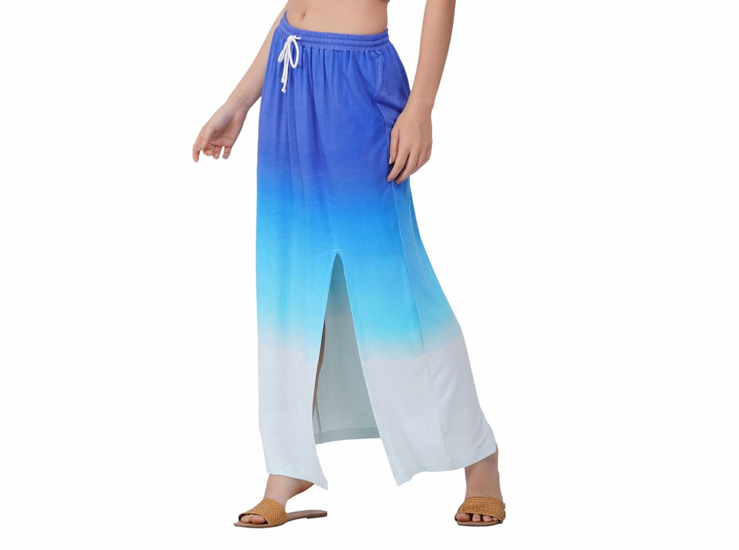 SLAY. Women's Blue to White Ombre Skirt with Slit