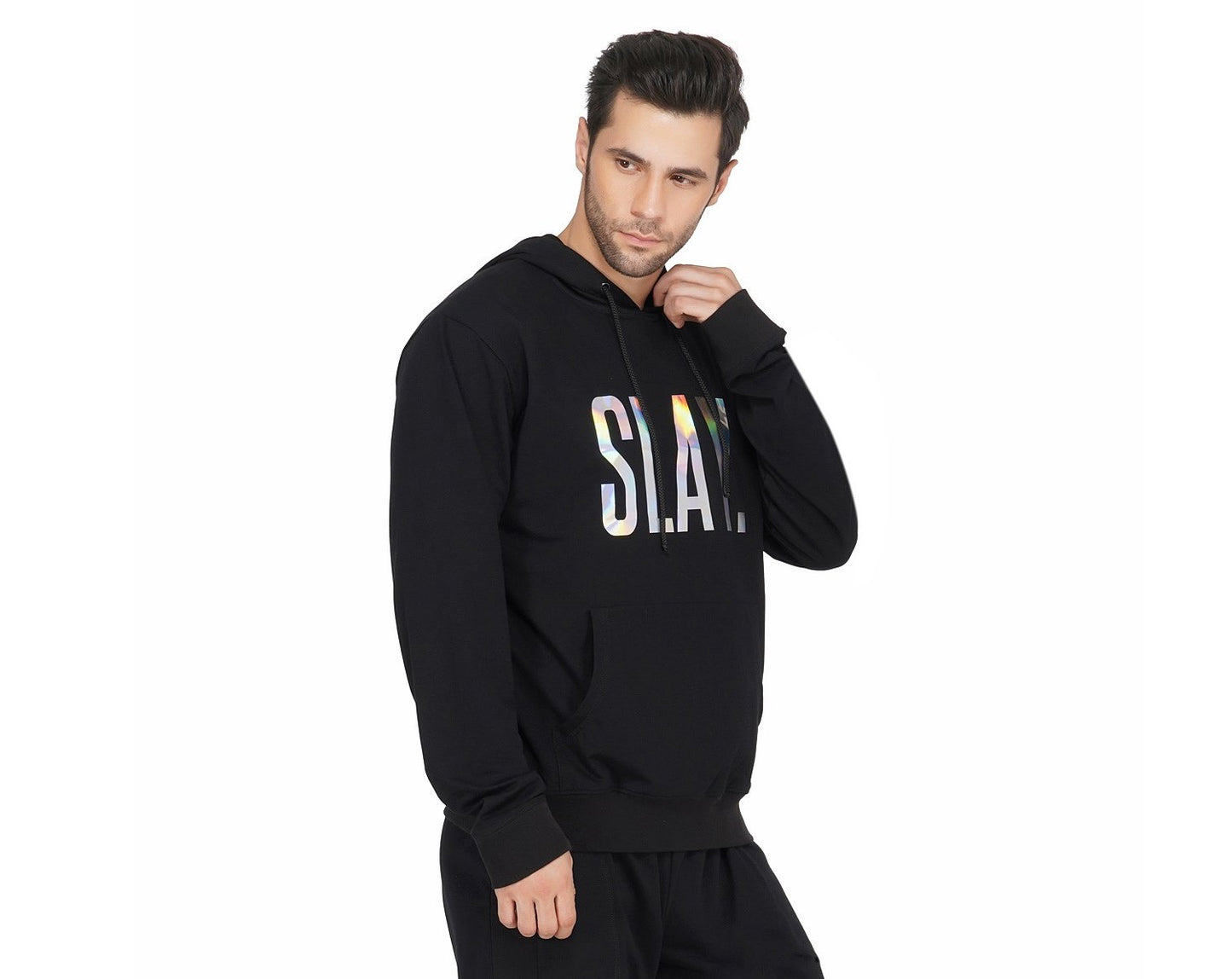 SLAY. Classic Men's Limited Edition Holographic Reflective Print Black Hoodie-clothing-to-slay.myshopify.com-HOODIE