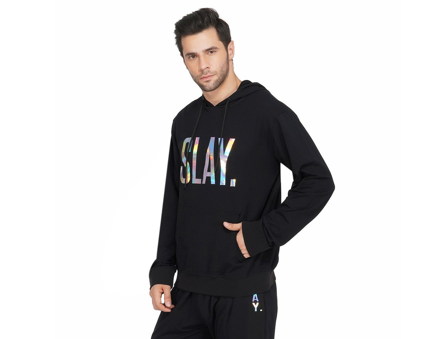 SLAY. Classic Men's Limited Edition Holographic Reflective Print Black Hoodie-clothing-to-slay.myshopify.com-HOODIE