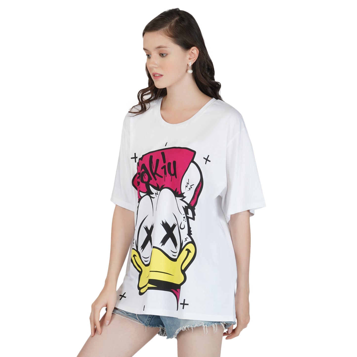 SLAY. Women's Daffy Duck Print Oversized Drop shoulder T-shirt