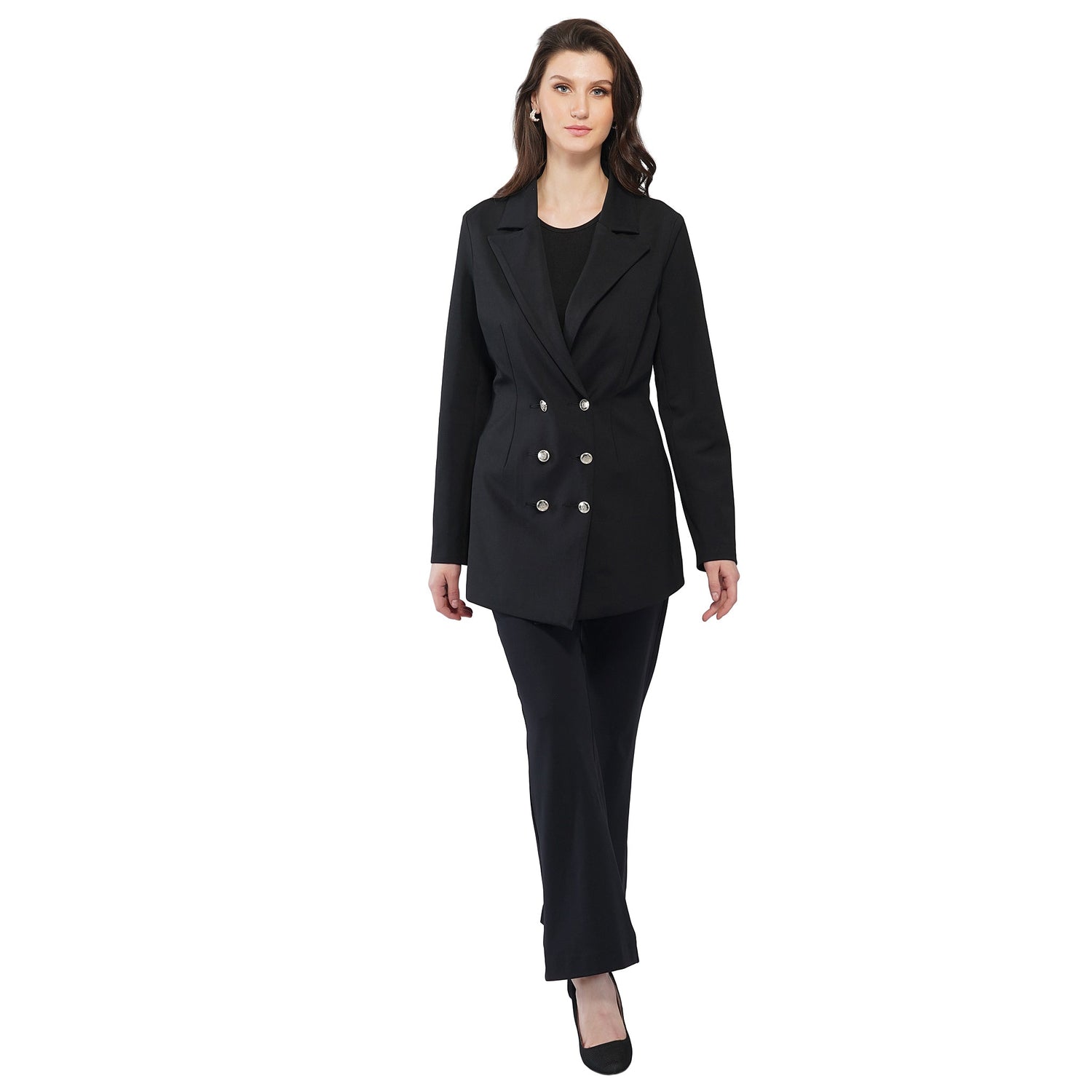 Amazon.com: Women Double Breasted Blazer Set Formal 2 Piece Pants Outfits  Long Sleeve Bussines Suit Set for Work Office Black S : Clothing, Shoes &  Jewelry