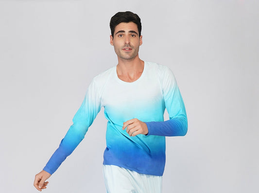 SLAY. Men's White to Blue Ombre Full Sleeves T Shirt