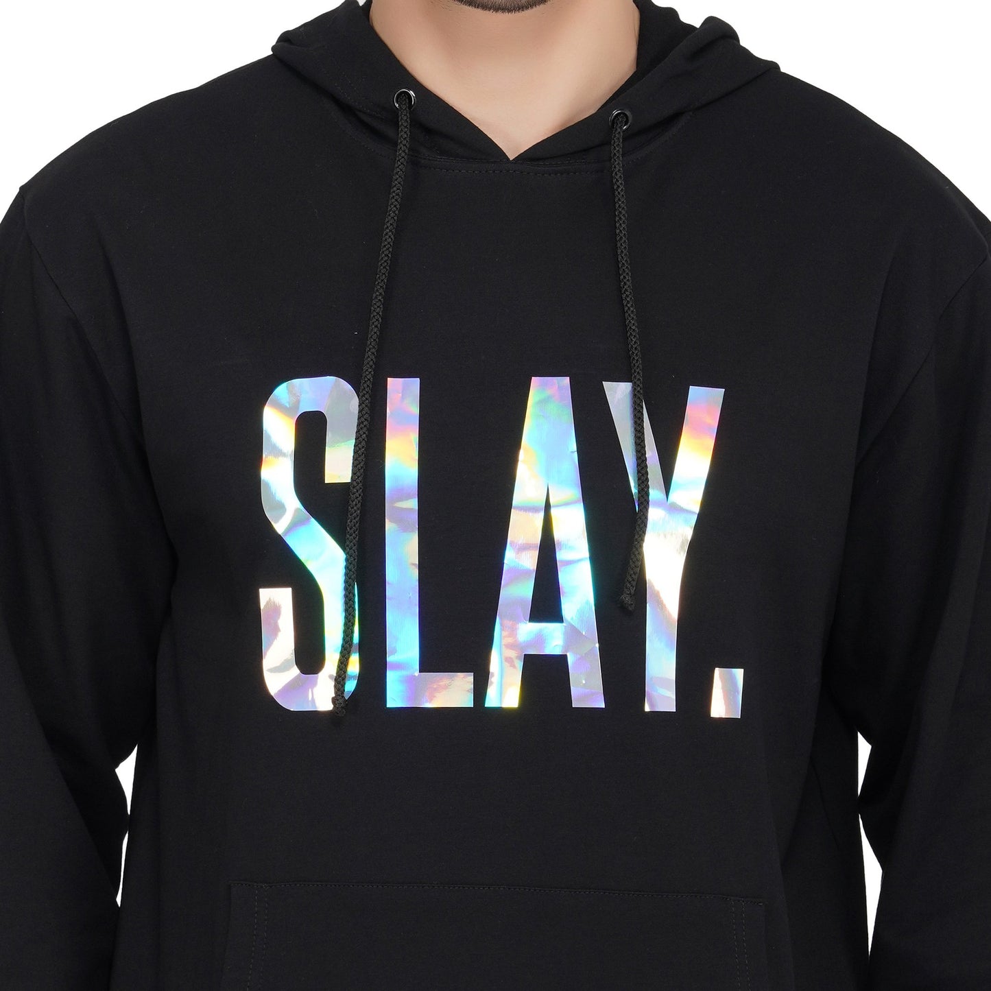 SLAY. Classic Men's Limited Edition Holographic Reflective Print Black Hoodie-clothing-to-slay.myshopify.com-HOODIE