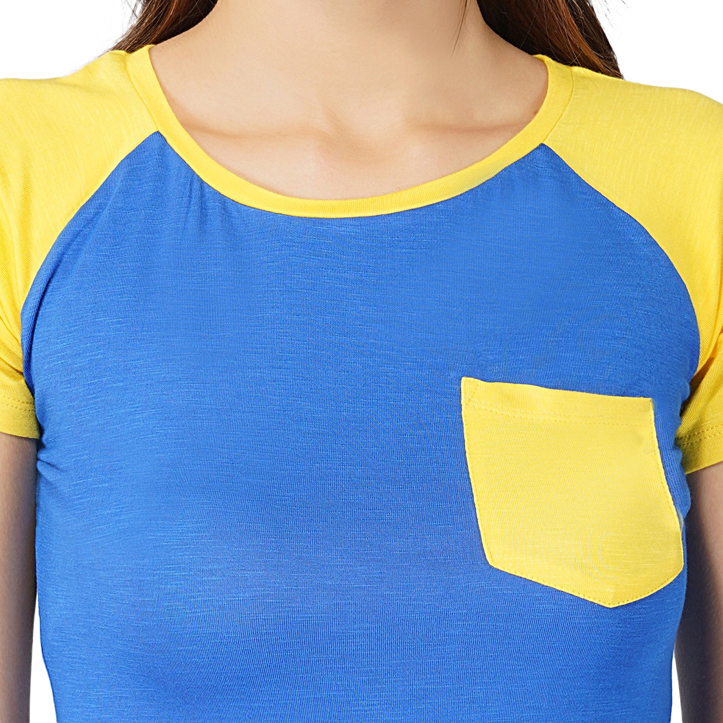 SLAY. Women's Blue Yellow Colorblock T Shirt