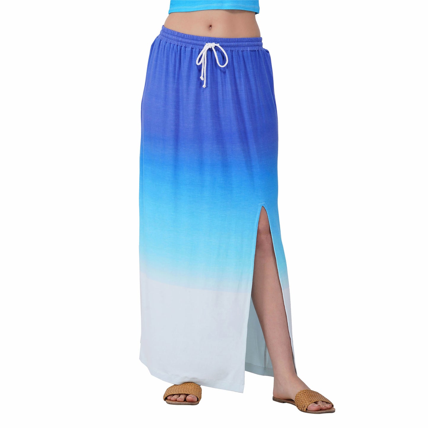 SLAY. Women's Blue to White Ombre Crop top & Skirt Co-ord Set