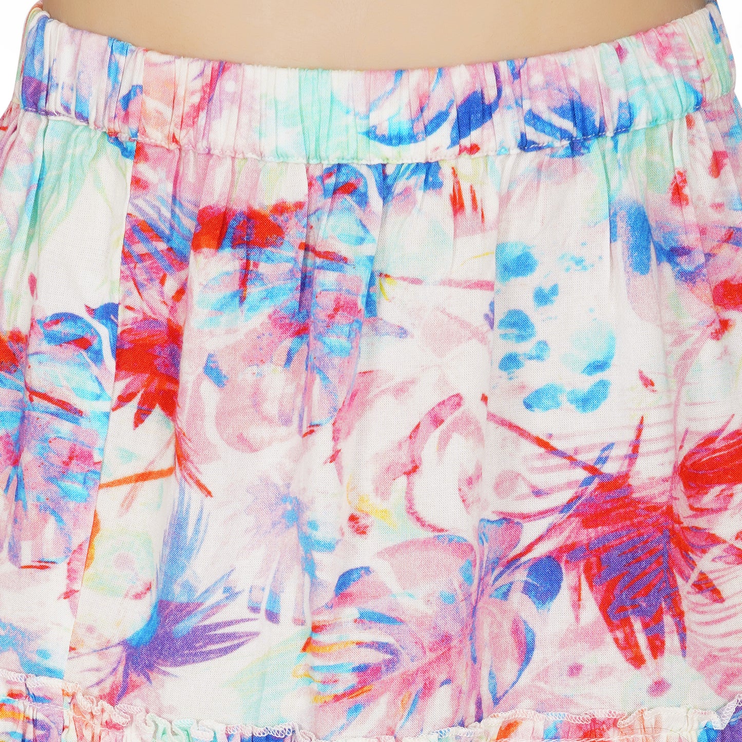 SLAY. Women's Multi-color Leaves Print Off Shoulder Knotted Crop Top With Elasted Short Skirt Coord Set-clothing-to-slay.myshopify.com-Off Shoulder Crop Top With Skirt Set