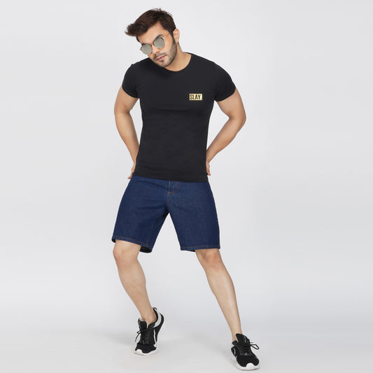 SLAY. Men's Navy Blue Washed Button-Down Denim Shorts-clothing-to-slay.myshopify.com-Denim Shorts