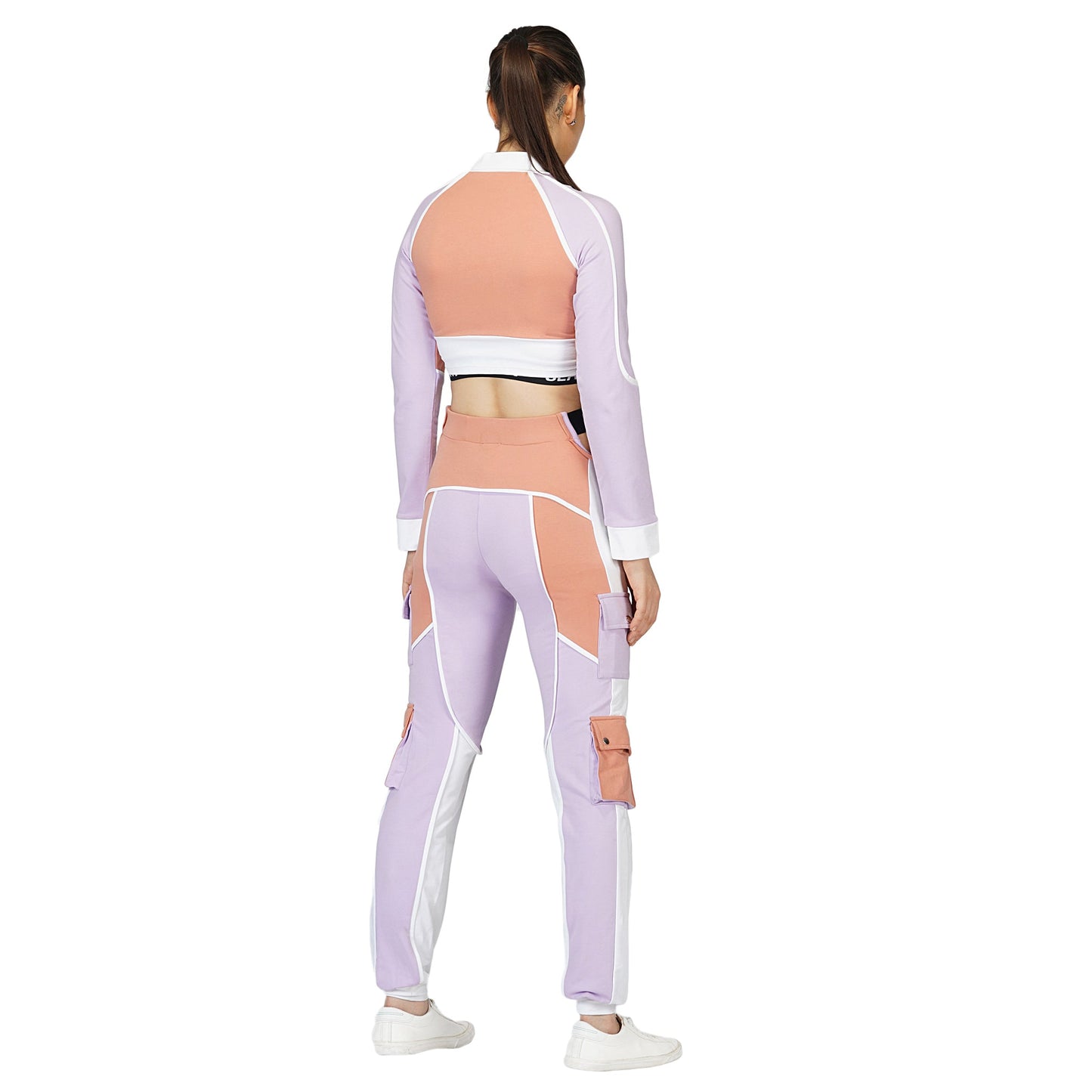 SLAY. Women's Crop Jacket Lavender Lilac Nude White Colorblock - Activewear Streetwear