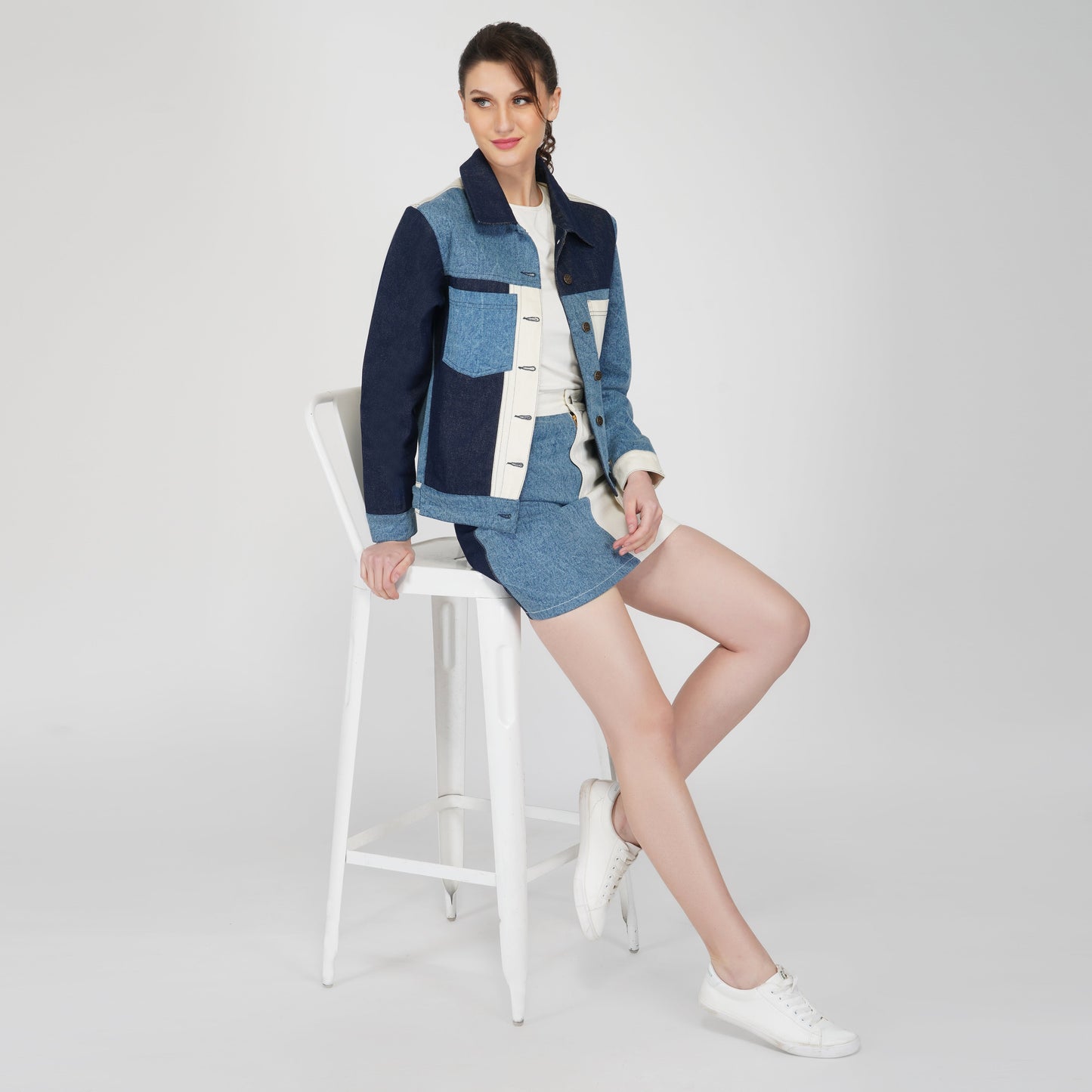 SLAY. Women's Blue & White Colorblock Denim Jacket & Skirt Coord Set-clothing-to-slay.myshopify.com-Outerwear