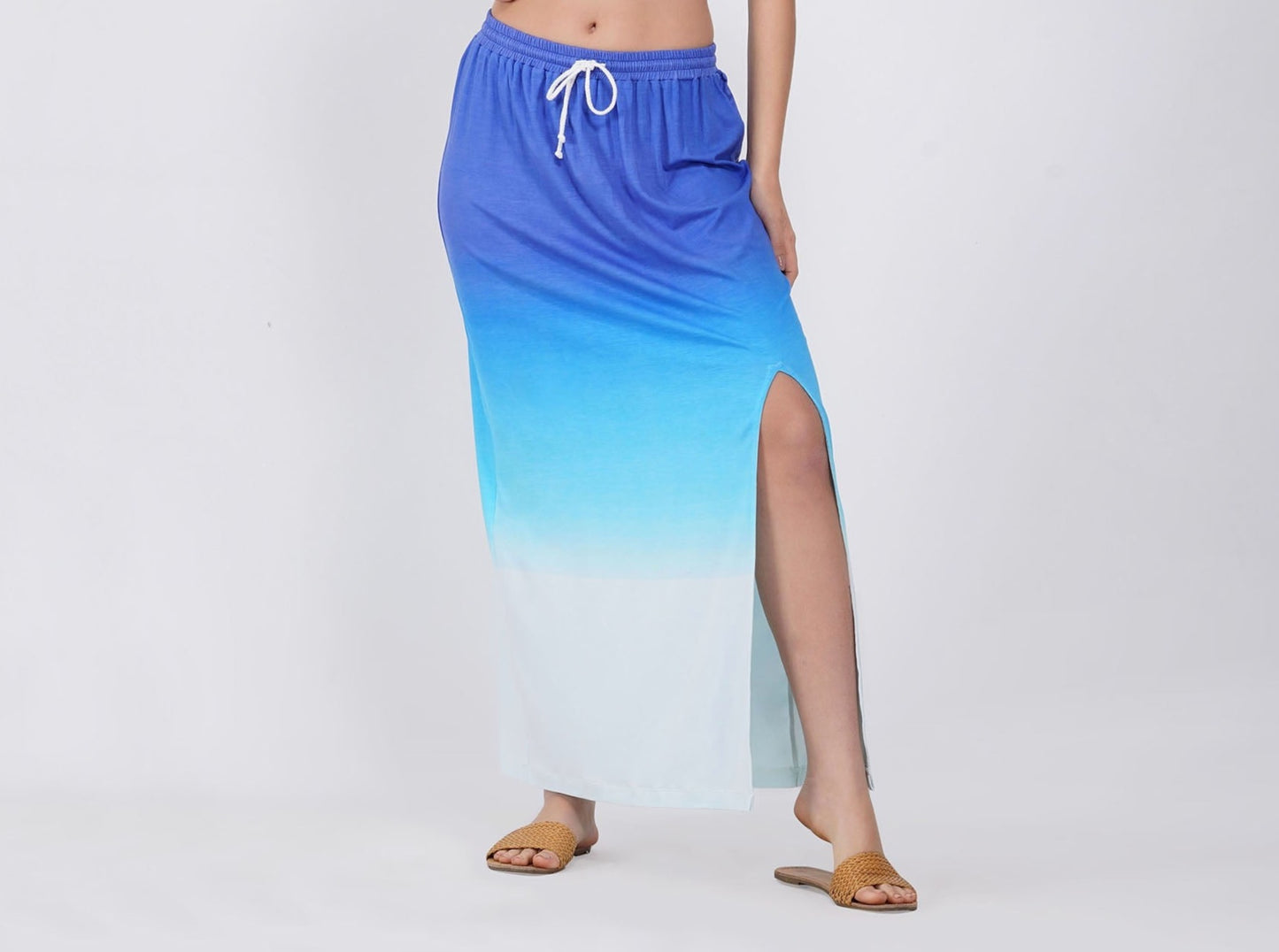 SLAY. Women's Blue to White Ombre Skirt with Slit