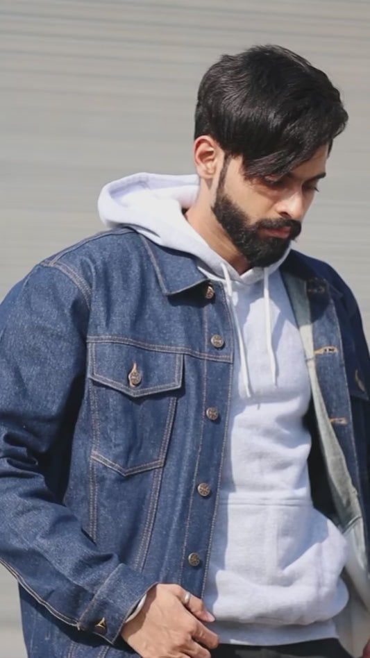 SLAY. Men's Denim Navy Blue Cotton Biker Denim Jacket