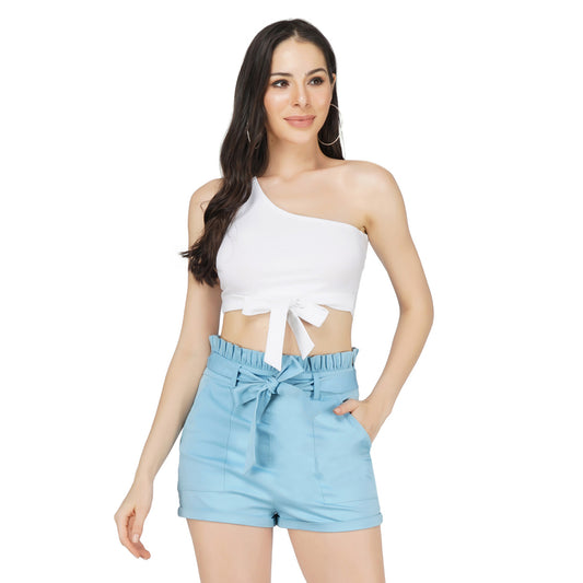 SLAY. Women's One shoulder White Crop Top with Bow-clothing-to-slay.myshopify.com-Crop Top