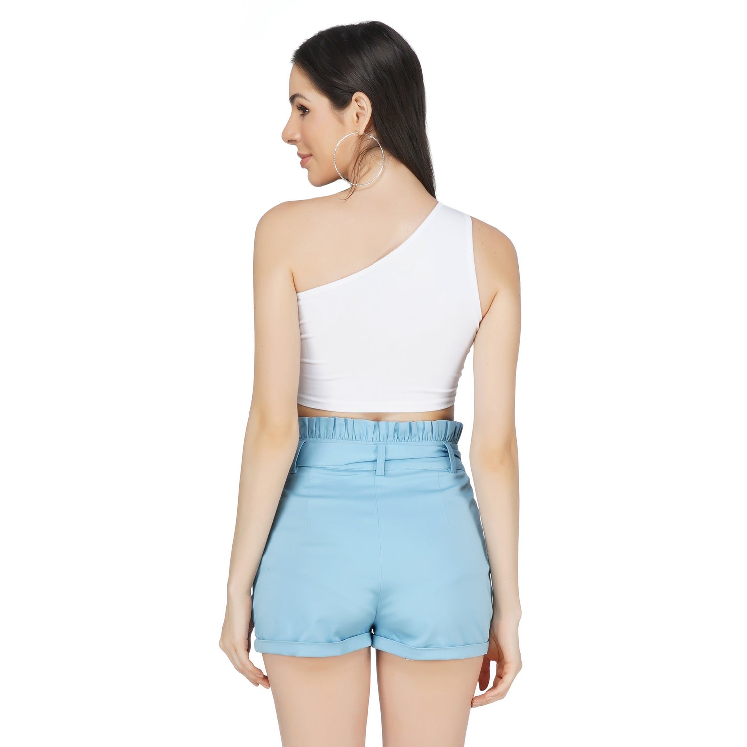 Women's One shoulder White Crop Top with Bow