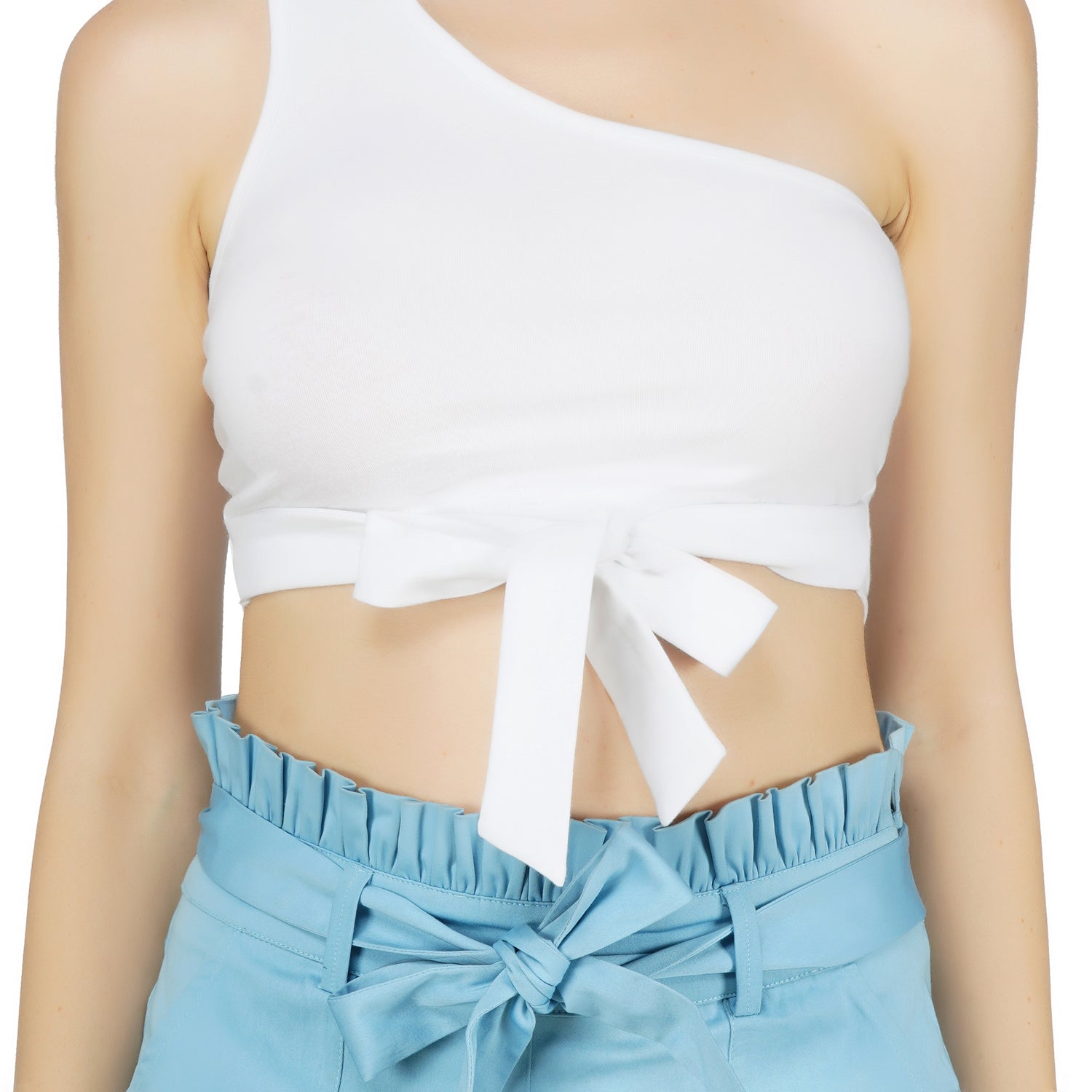 SLAY. Women's One shoulder White Crop Top with Bow-clothing-to-slay.myshopify.com-Crop Top
