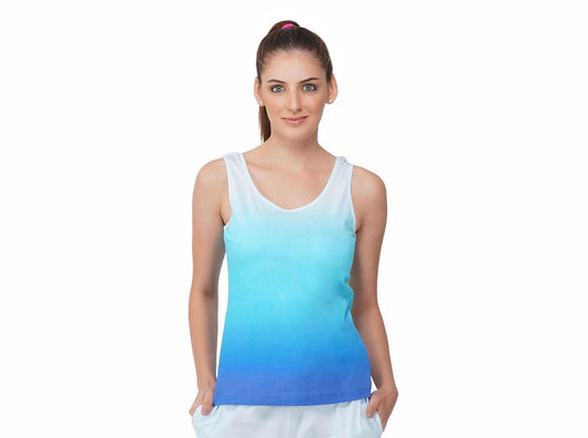 SLAY. Women's White to Blue Ombre Tank Top