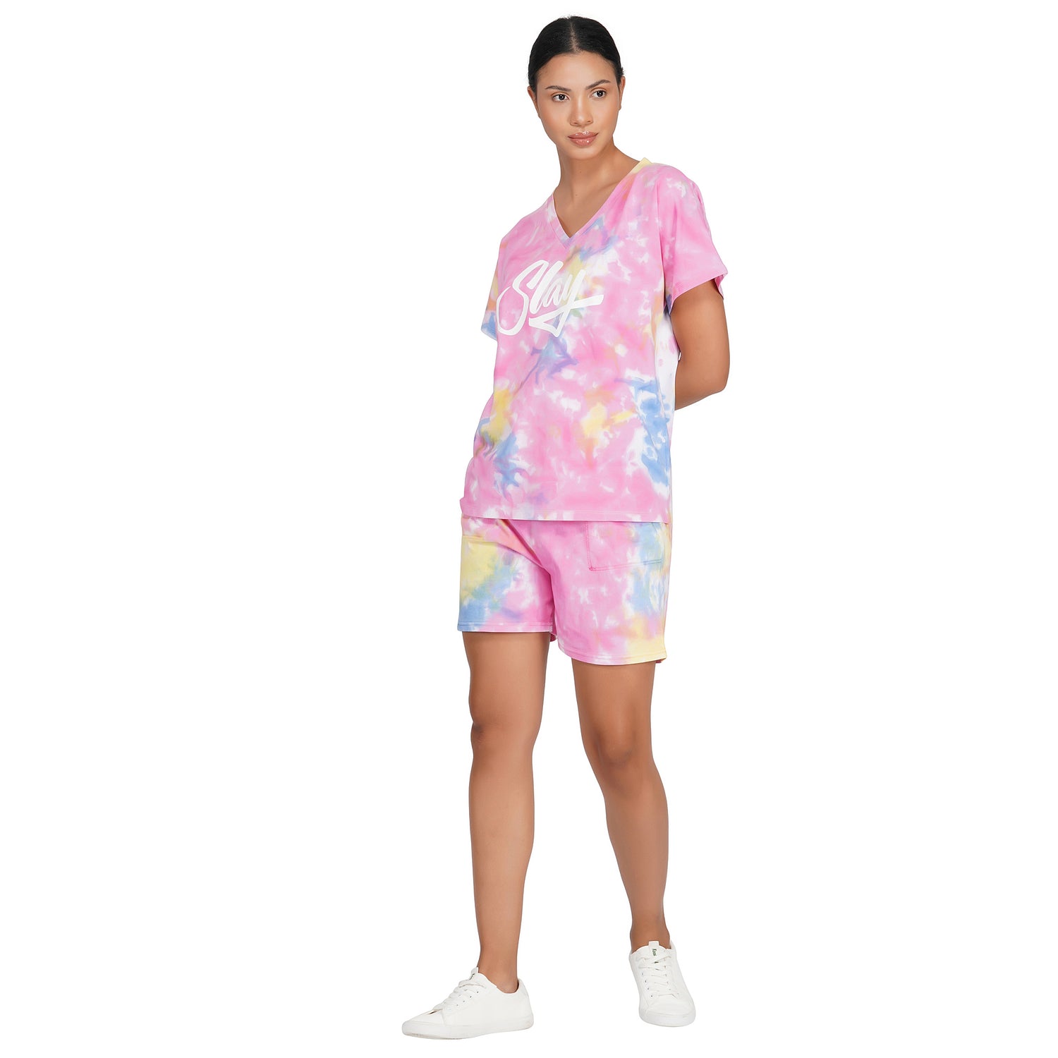 Women's Pink Tie Dye T Shirt Shorts Oversized Co-ord Set Women's athleisure Athleisure wear for women Athletic leisurewear Casual athletic