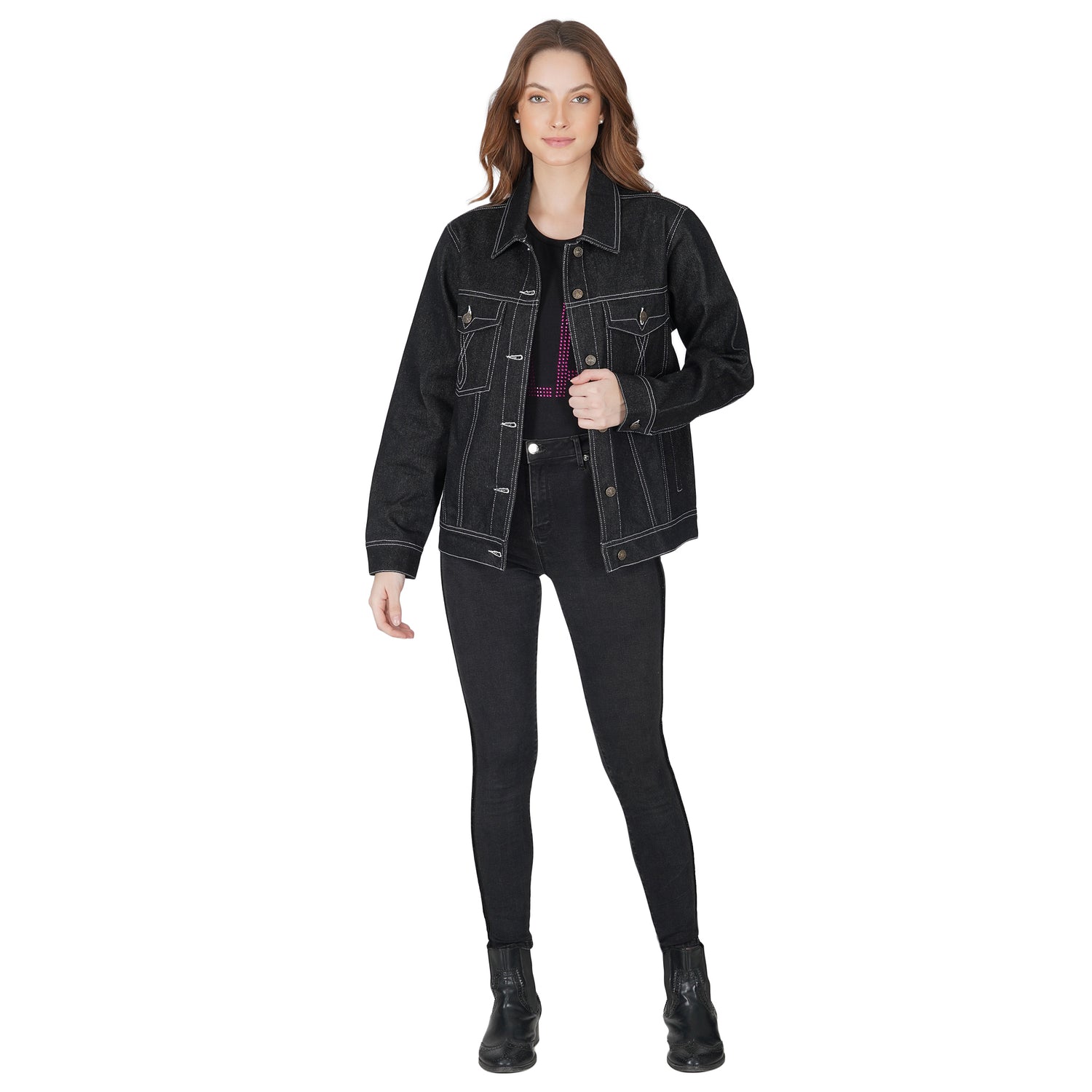 SLAY. Women's Black Denim Jacket-clothing-to-slay.myshopify.com-Denim Jacket