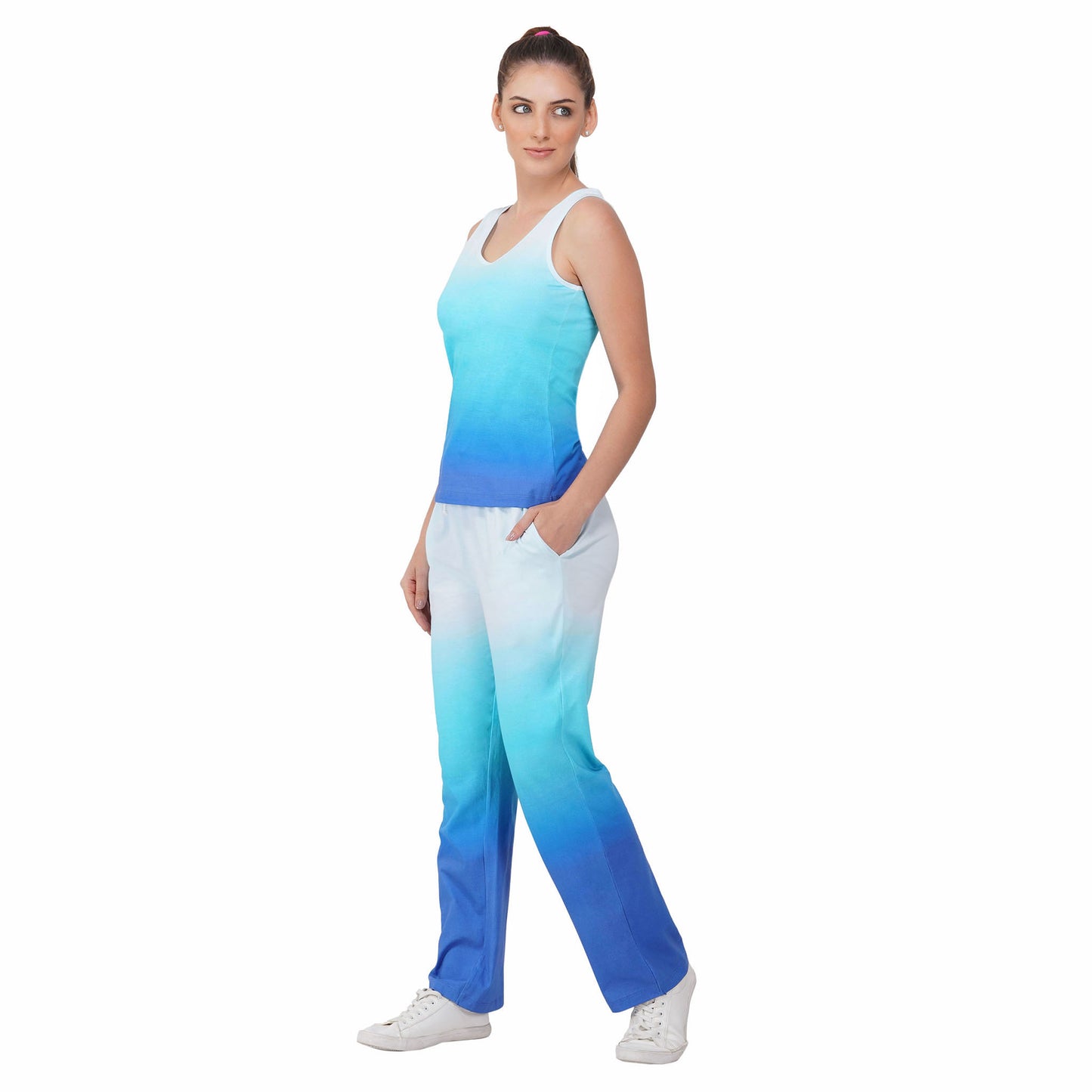 SLAY. Women's White to Blue Ombre Tank Top & Pants Co-ord Set
