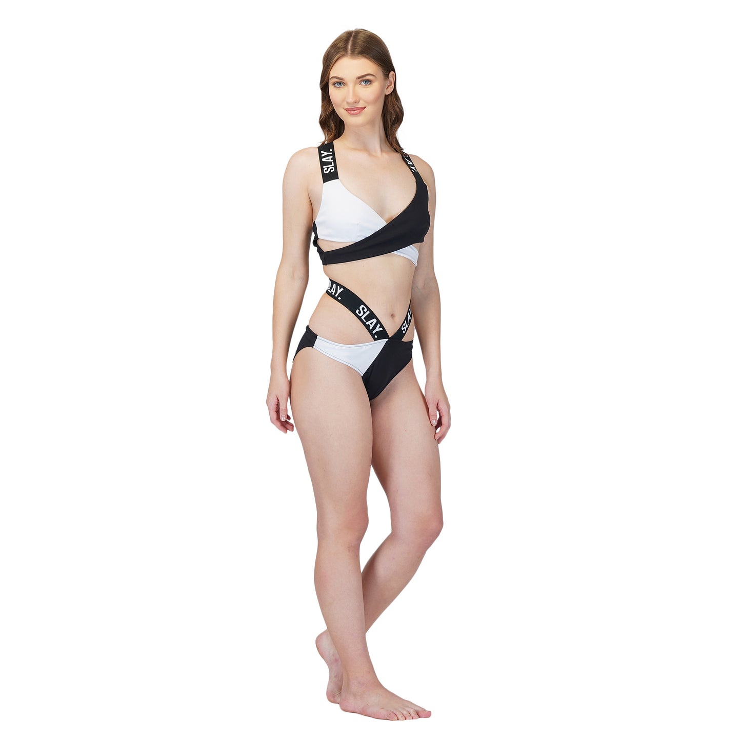 SLAY. Sport Women's Black & White Colorblock Bikini Set Swimwear