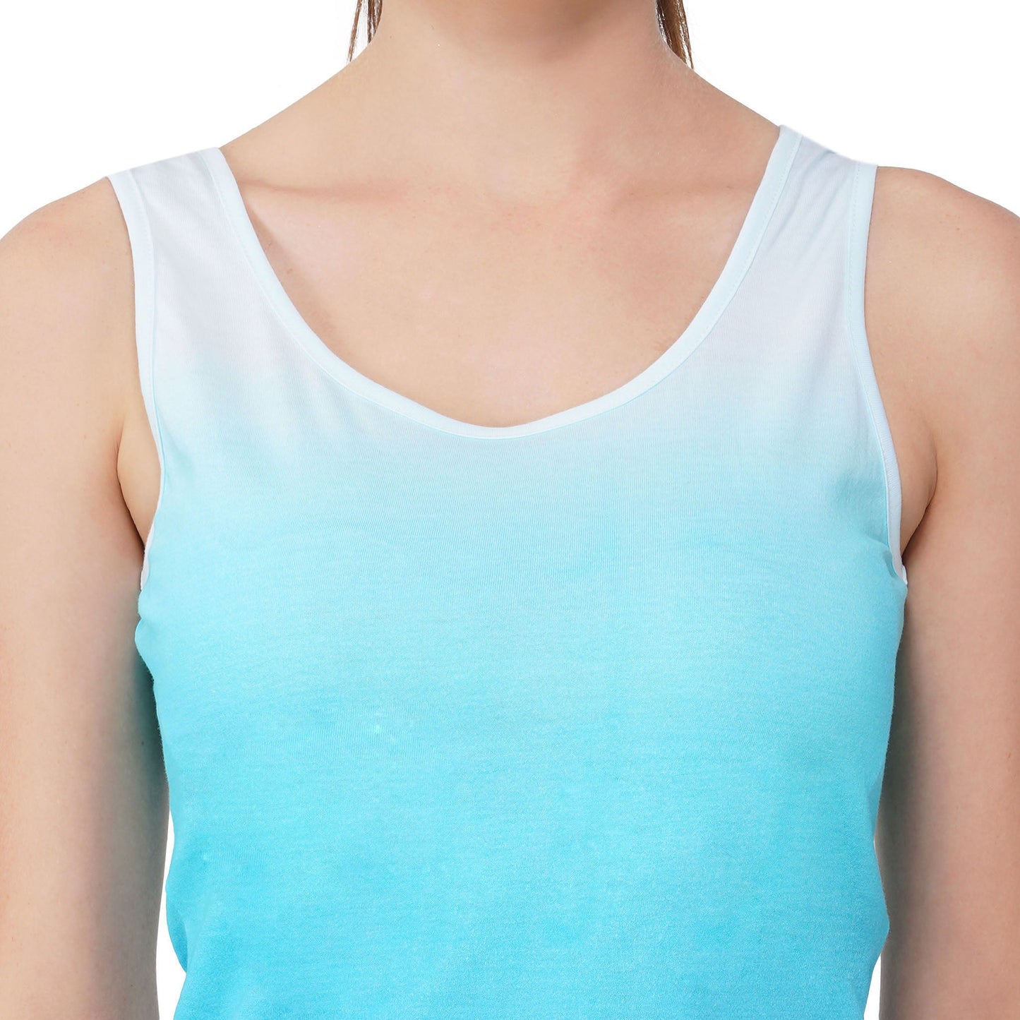 SLAY. Women's White to Blue Ombre Tank Top