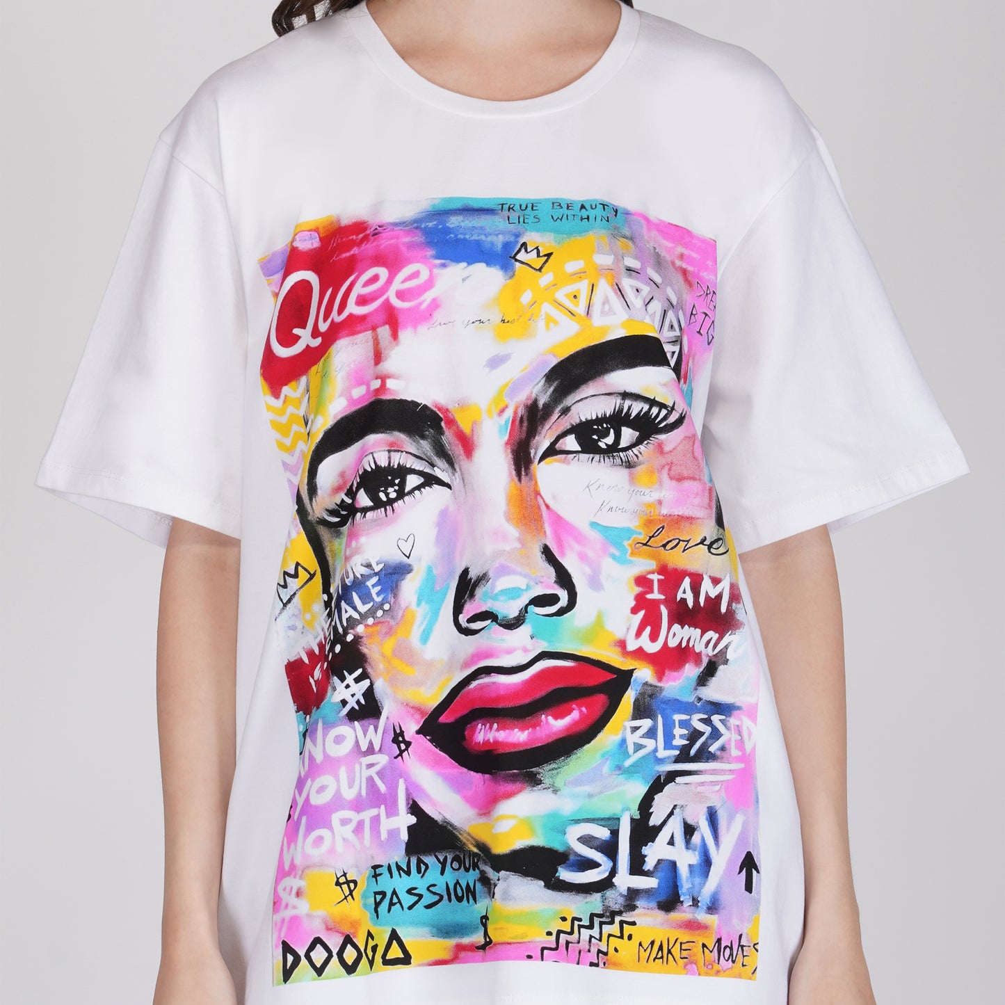 SLAY. Women's Graffiti Print Oversized Drop shoulder T-shirt