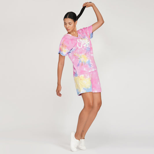 SLAY. Women's Pink Tie Dye T Shirt & Shorts Co-ord Set-clothing-to-slay.myshopify.com-Tracksuit