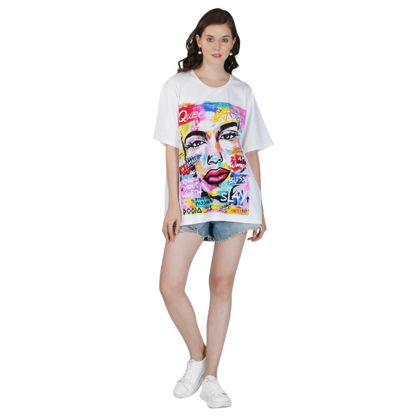 SLAY. Women's Graffiti Print Oversized Drop shoulder T-shirt