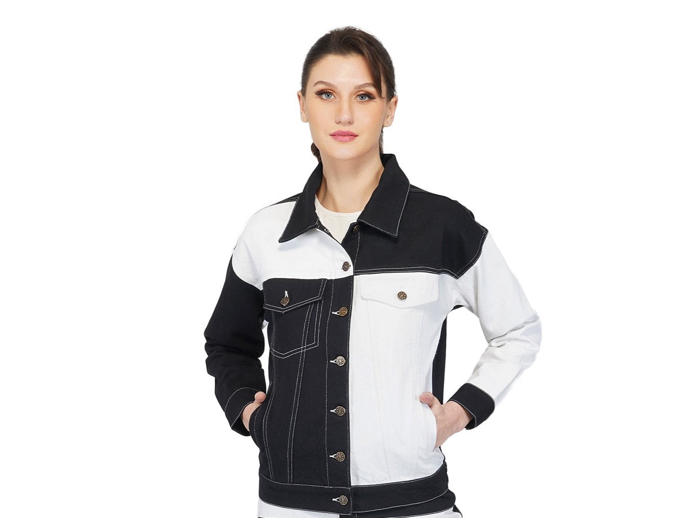 Lovito Casual Plain Collar Long Sleeve Pocket Women Denim Jacket L35ED041  (Off White) Lovito Kasual Jaket Denim Wanita Saku Lengan Panjang Kerah  Polos | Shopee Malaysia