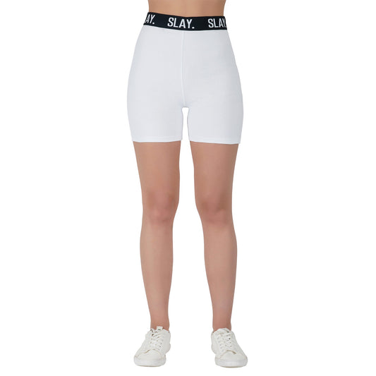 SLAY. Sport Women's White High waist Activewear Shorts
