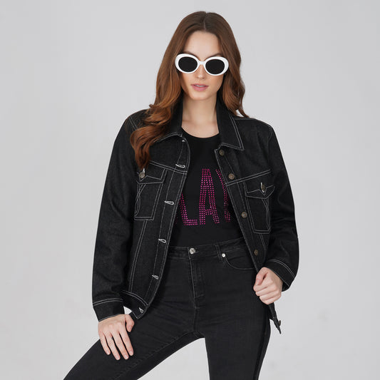 SLAY. Women's Black Denim Jacket-clothing-to-slay.myshopify.com-Denim Jacket
