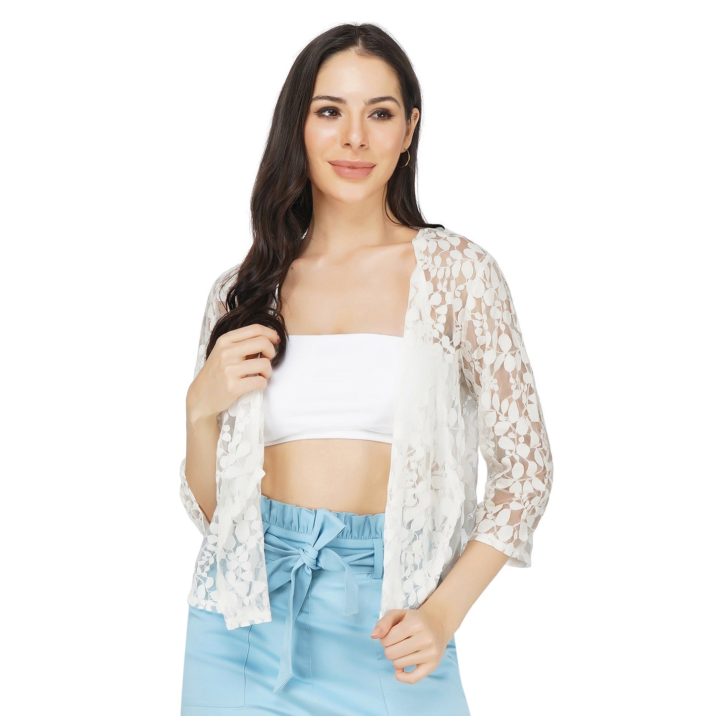SLAY. Women's White Floral Texture Schiffli Pullover-clothing-to-slay.myshopify.com-Crop Top