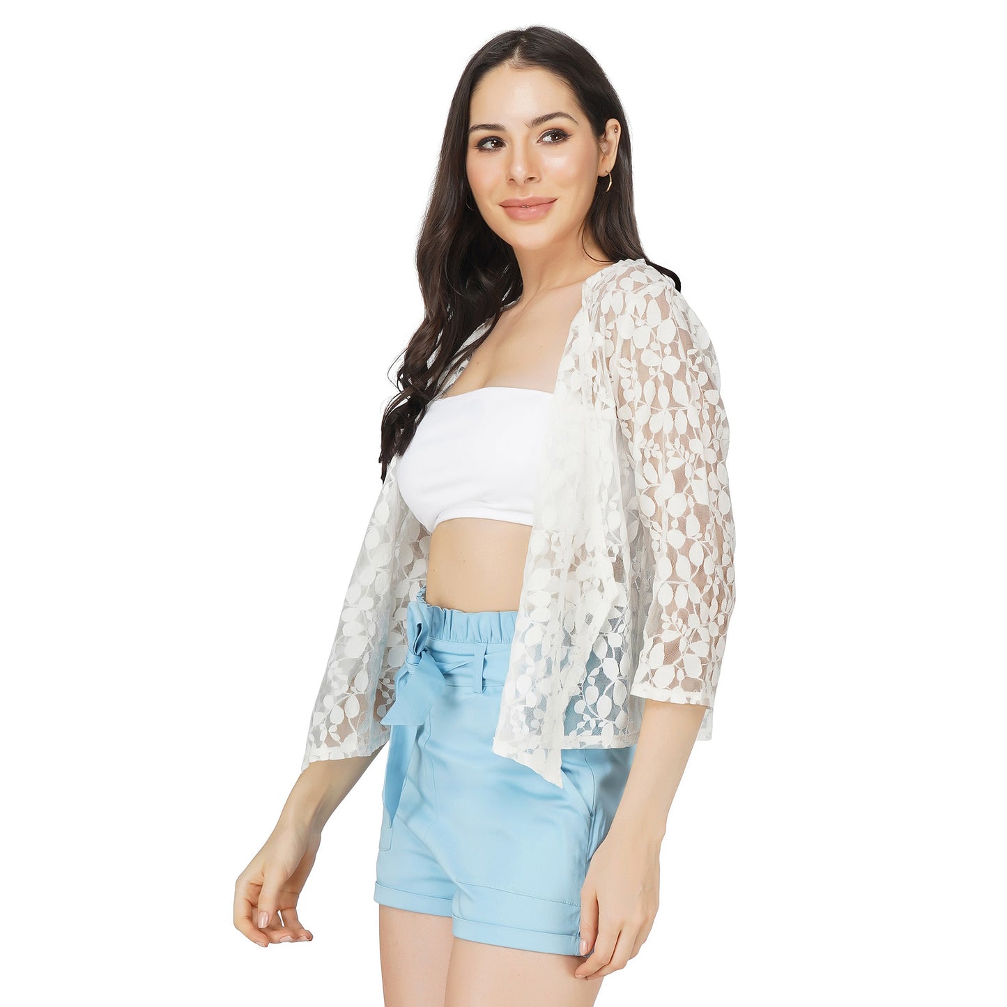 SLAY. Women's White Floral Texture Schiffli Pullover-clothing-to-slay.myshopify.com-Crop Top