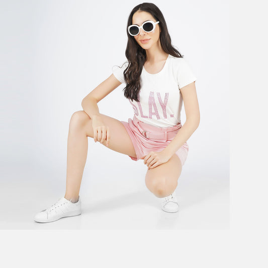 SLAY. Women's Pink Crystal Embellished T-shirt-clothing-to-slay.myshopify.com-T-shirt