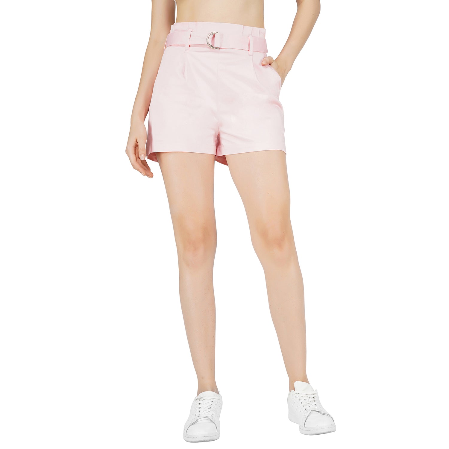 SLAY. Women's Light Pink Shorts with waist belt-clothing-to-slay.myshopify.com-Shorts