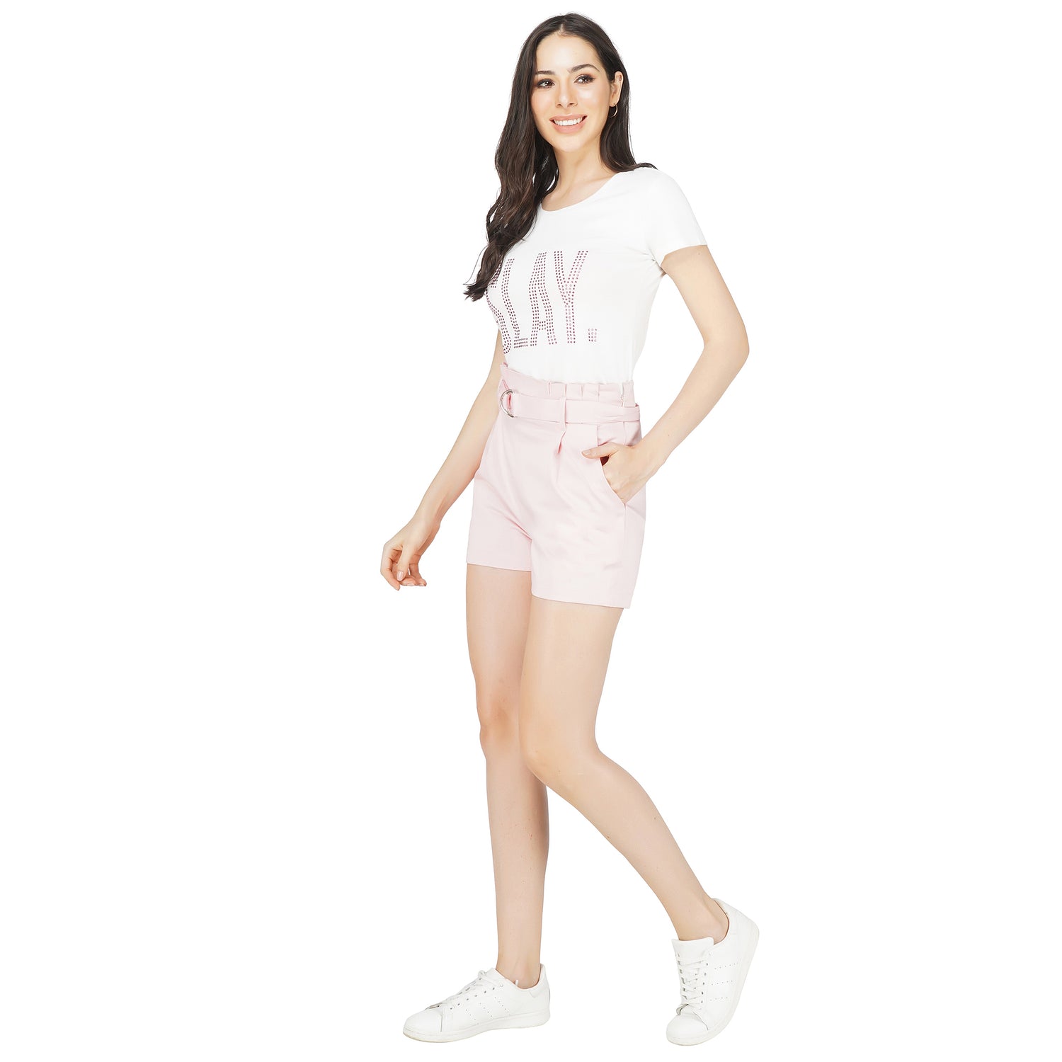 SLAY. Women's Light Pink Shorts with waist belt-clothing-to-slay.myshopify.com-Shorts