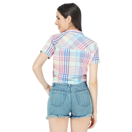 SLAY. Women's Yarn Dye Check Stripes Multi Colour Front Tie Knot Shirt-clothing-to-slay.myshopify.com-Shirt