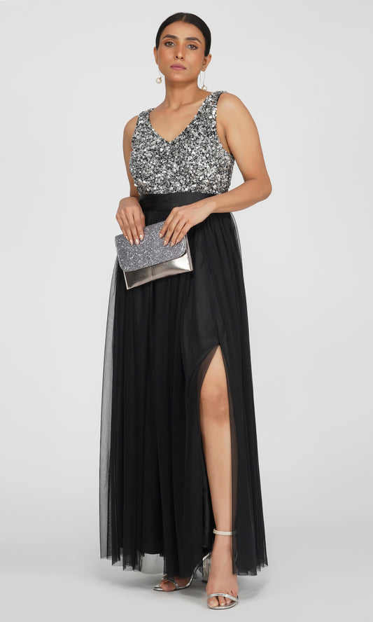 SLAY. Hand Beaded Sequence Long Dress