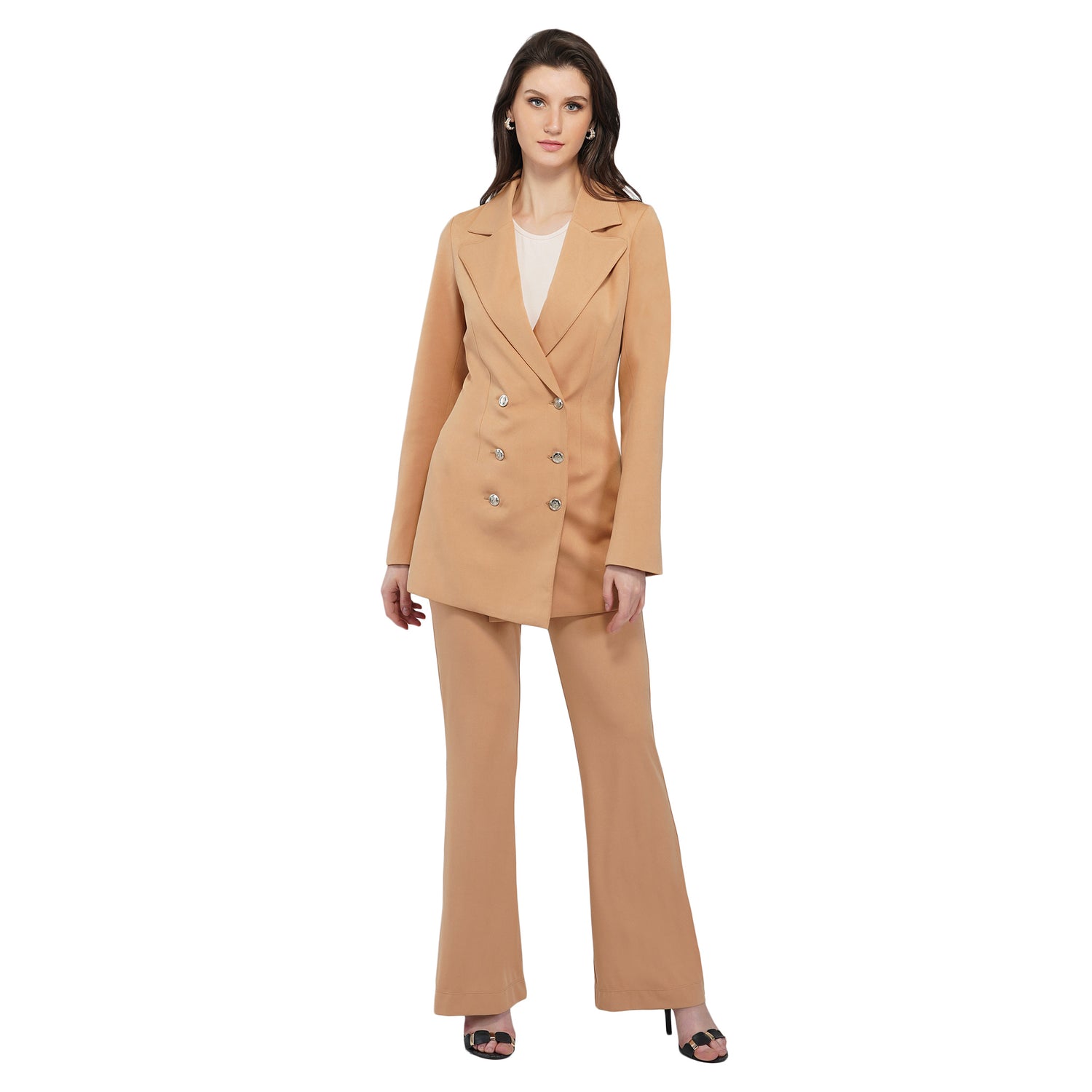 SLAY. Women's Beige Tuxedo Blazer Pant Coord Set-clothing-to-slay.myshopify.com-Blazer Pant Coord Set
