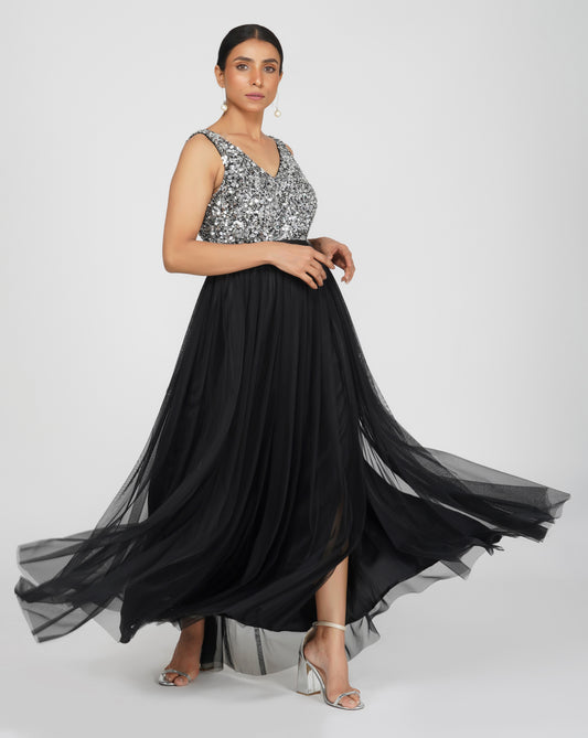 SLAY. Hand Beaded Sequence Long Dress