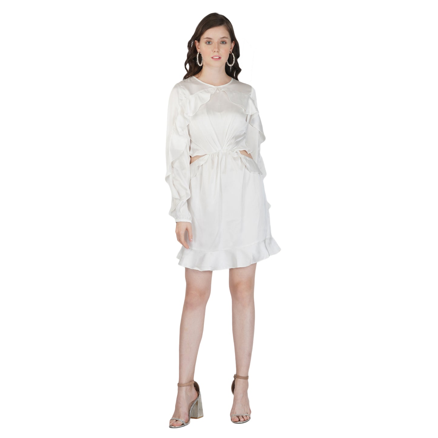 SLAY. Women's Ivory White Winsome Flutter Playsuit Dress